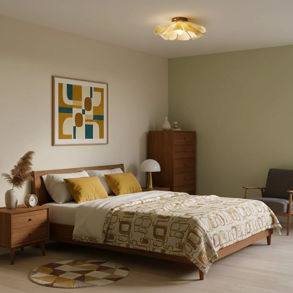Cenia floral flush mount ceiling light showing cream and coffee finish color options