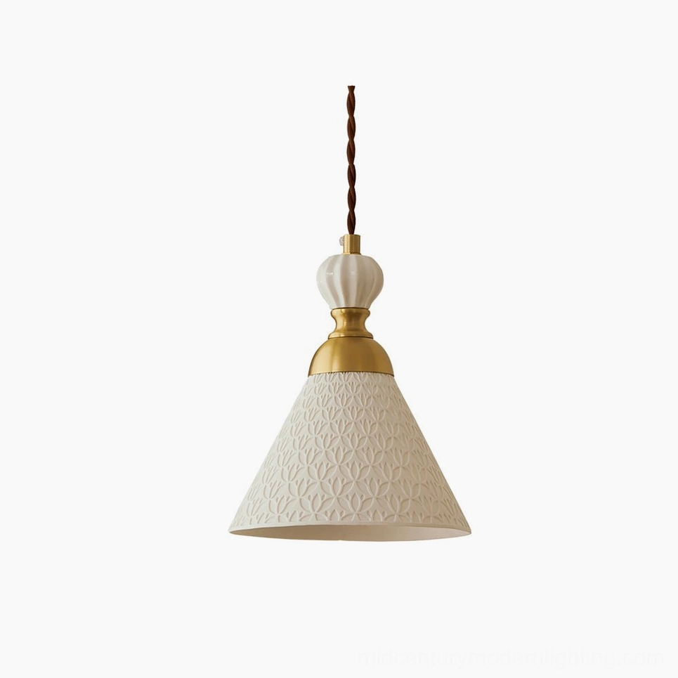 Ceramic pendant lamp showing warm white ceramic glow quality with Edison bulb installed