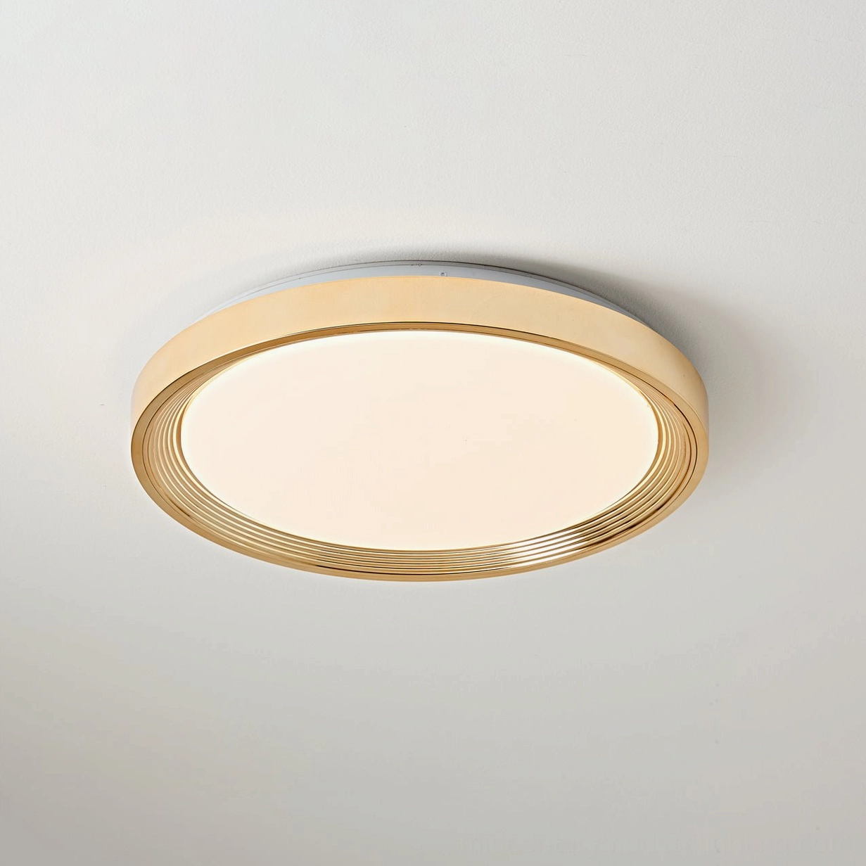 Cerova ceiling light with wood-grain metal frame in contemporary home office environment