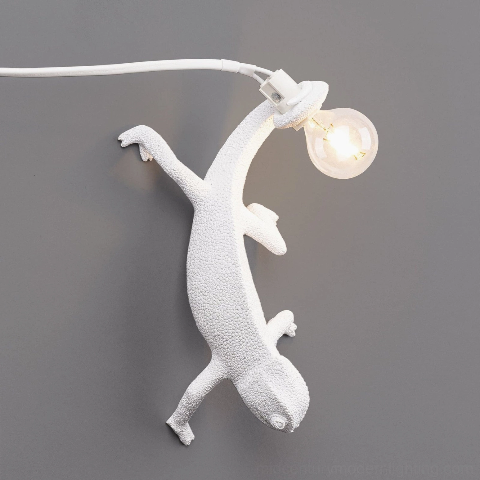 Chameleon wall sconce in matte white finish, premium resin wall-mounted fixture for living spaces