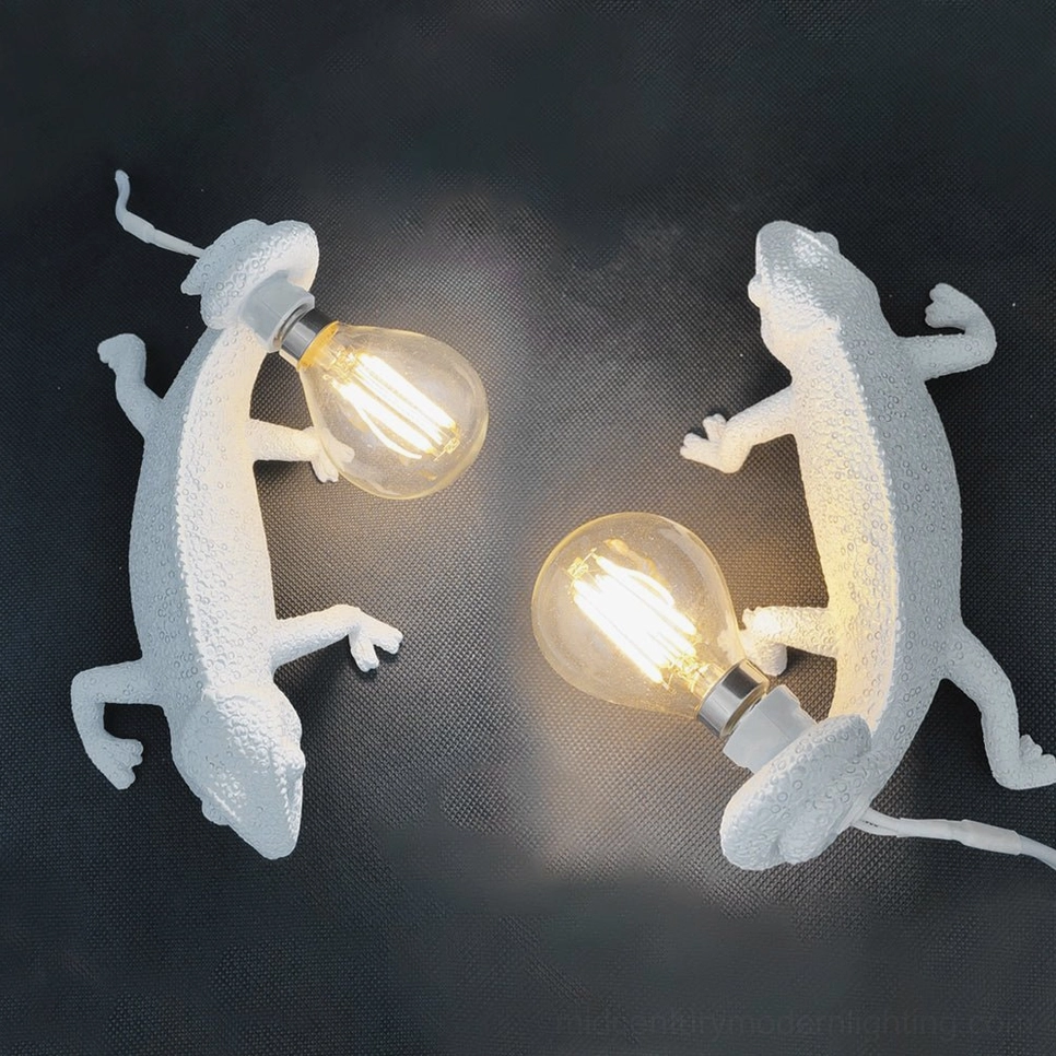 Premium chameleon wall sconce with sculptural resin design, mid-century modern organic lighting