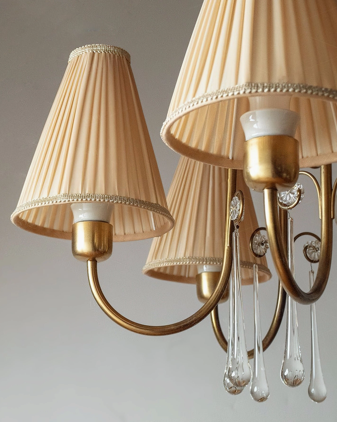 Chateaux Crystal Chandelier suspended from ornate ceiling canopy, installation view showing adjustable suspension rod mounting system