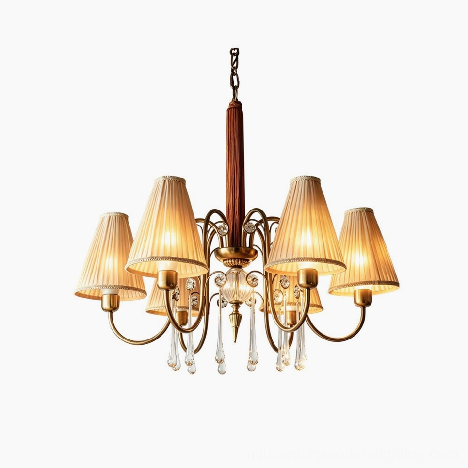 Chateaux Crystal Chandelier in master bedroom high-ceiling application, sophisticated upscale bedroom lighting design luxury