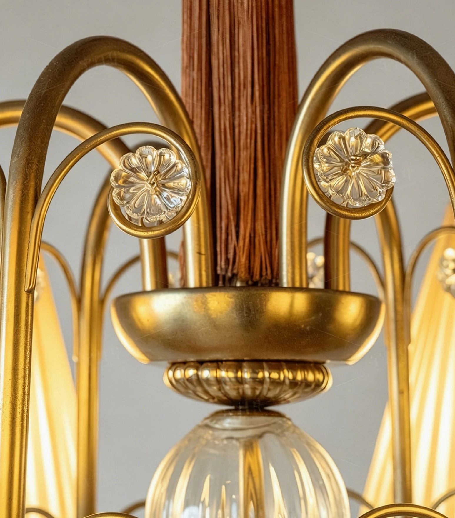 Chateaux Crystal Chandelier showing coordinated walnut, beige, and gold colorway palette in unified composition