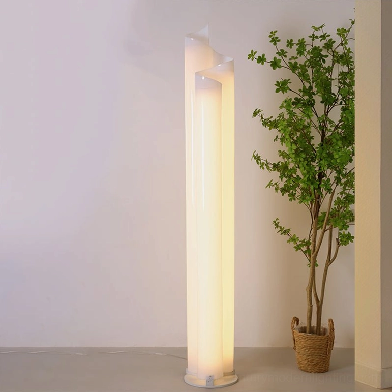 Illuminated Chimera floor lamp in modern living room with potted plant warm ambient light