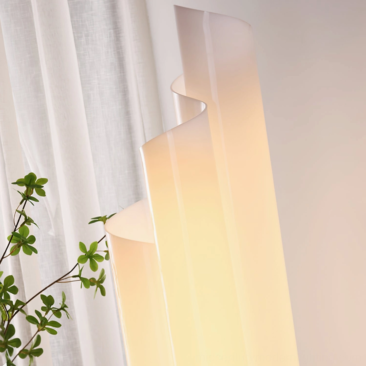 Close-up detail of Chimera acrylic spiral shade with translucent texture and warm light
