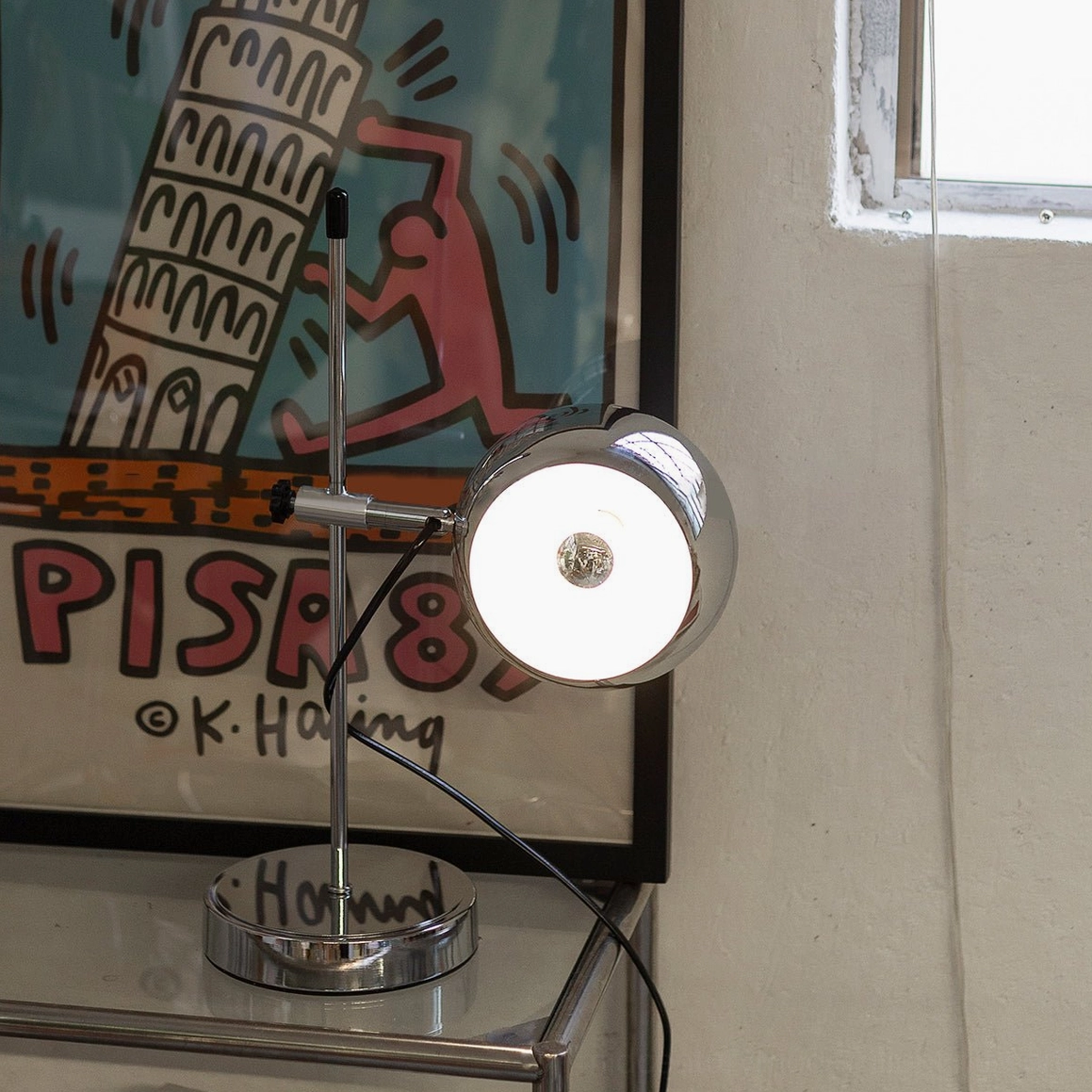 Mid-century modern chrome ball bracket adjustable table lamp various angle showcase