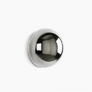 Modern minimalist sphere wall sconce with polished chrome finish - front studio view showing convex metal dome