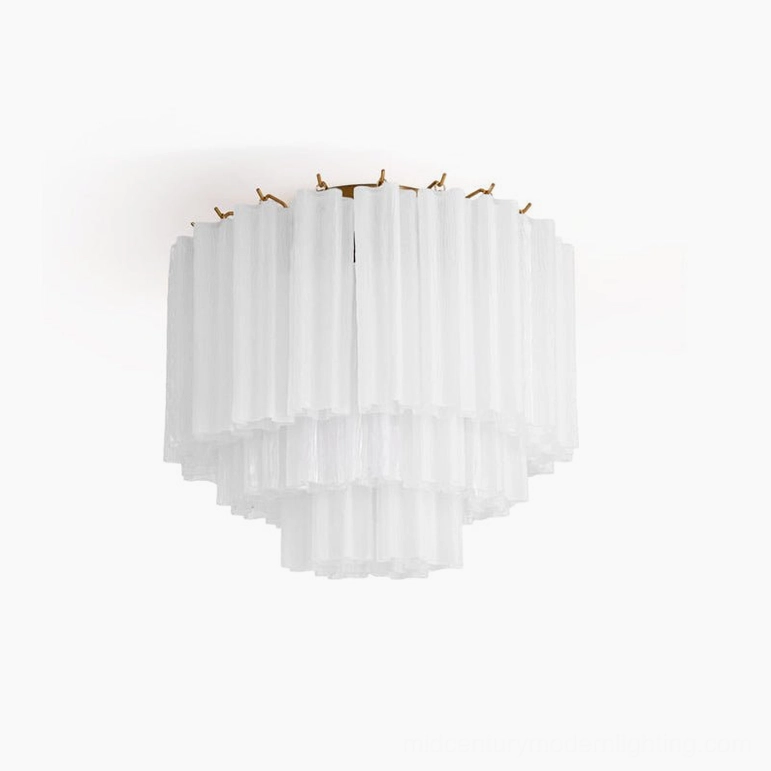 Chrono Tubular Ceiling Lamp white variant overhead shot showing sleek minimalist luxury design with two-tier fluted glass construction