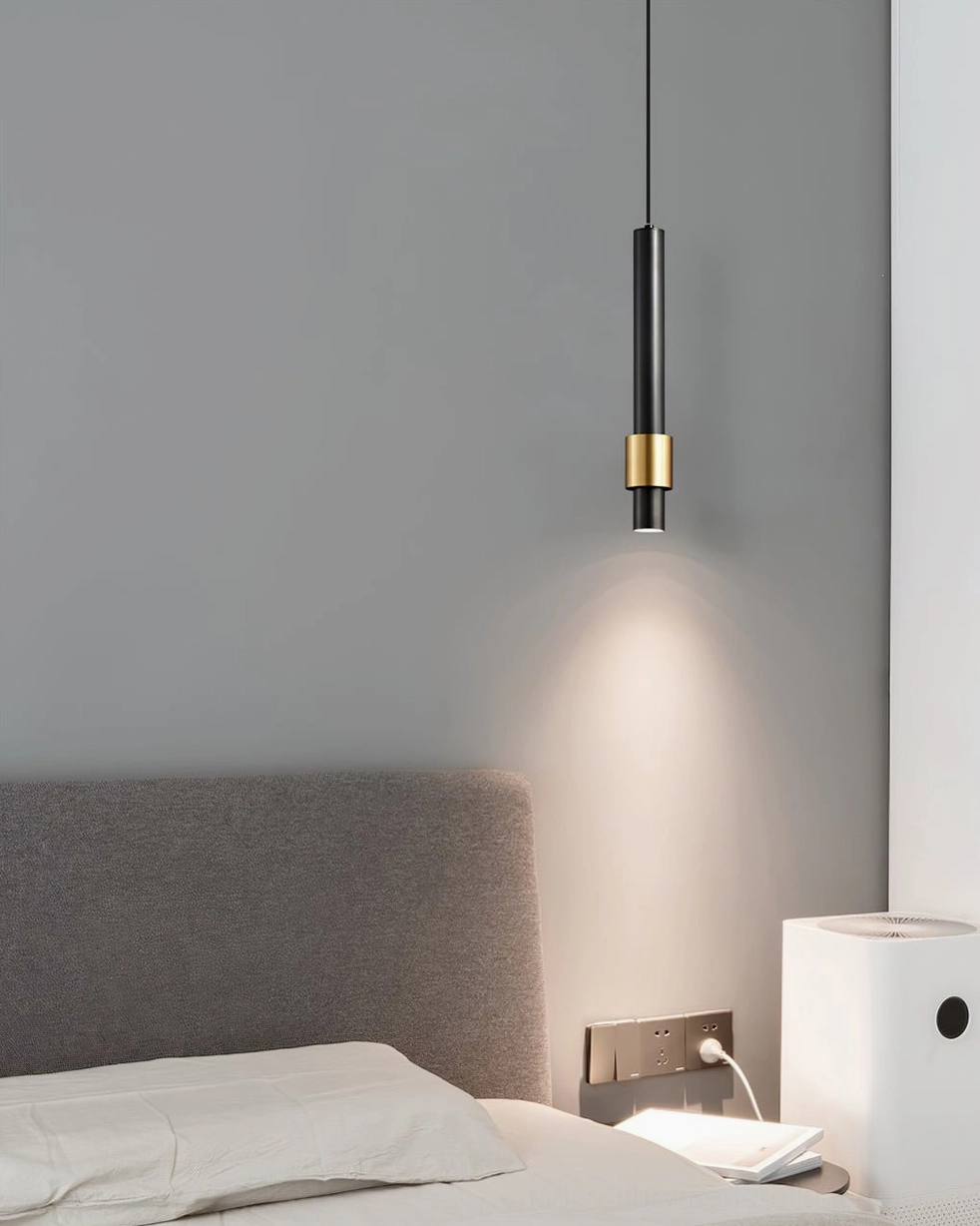 Bedside Cicada pendant lamp with warm ambient glow, mid-century modern bedroom lighting