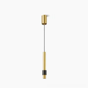 Cicada three-color LED pendant light featuring gold and black metal cylindrical design, front studio view