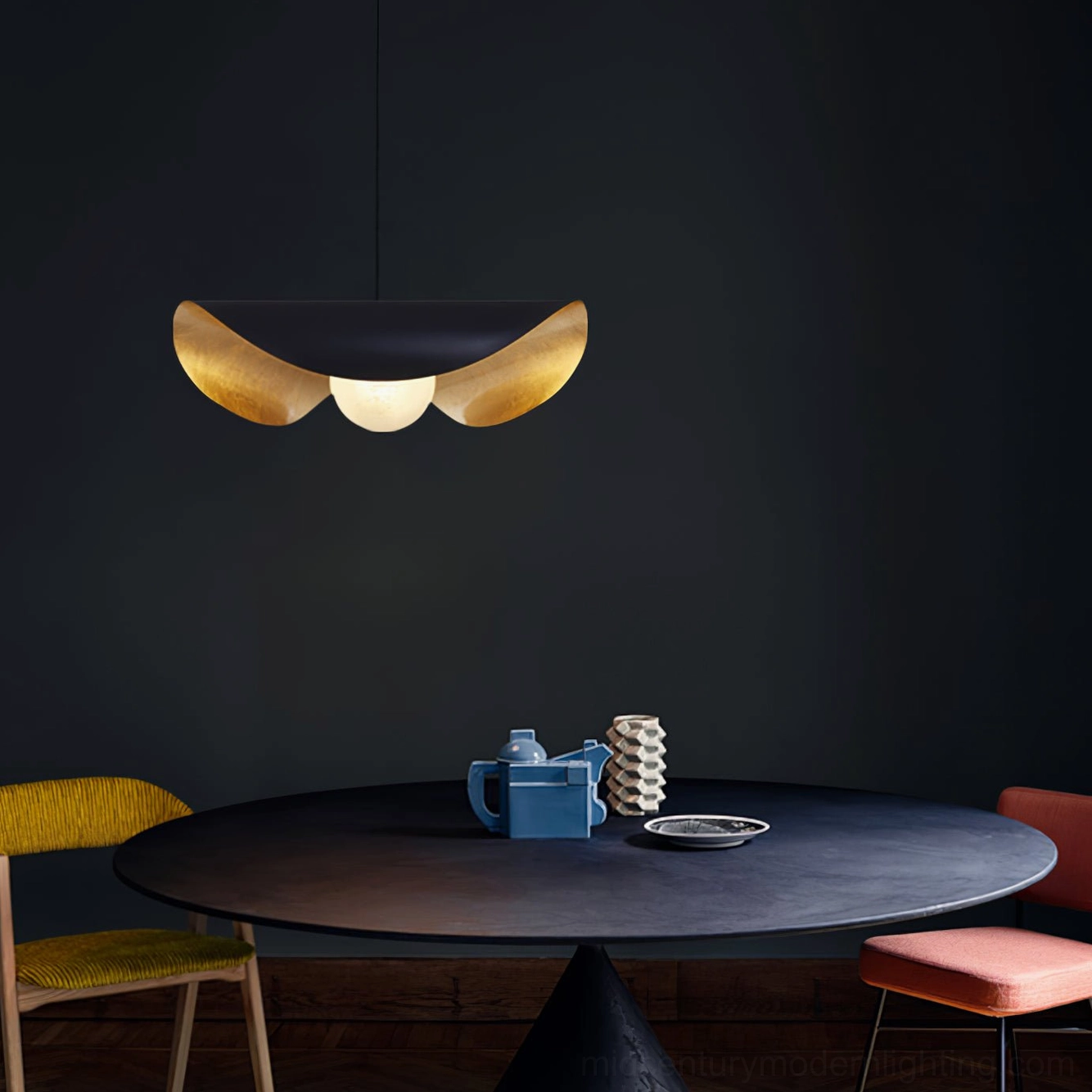 Cilla black and gold pendant lamp, modern asymmetrical lighting fixture, contemporary home decor accent light