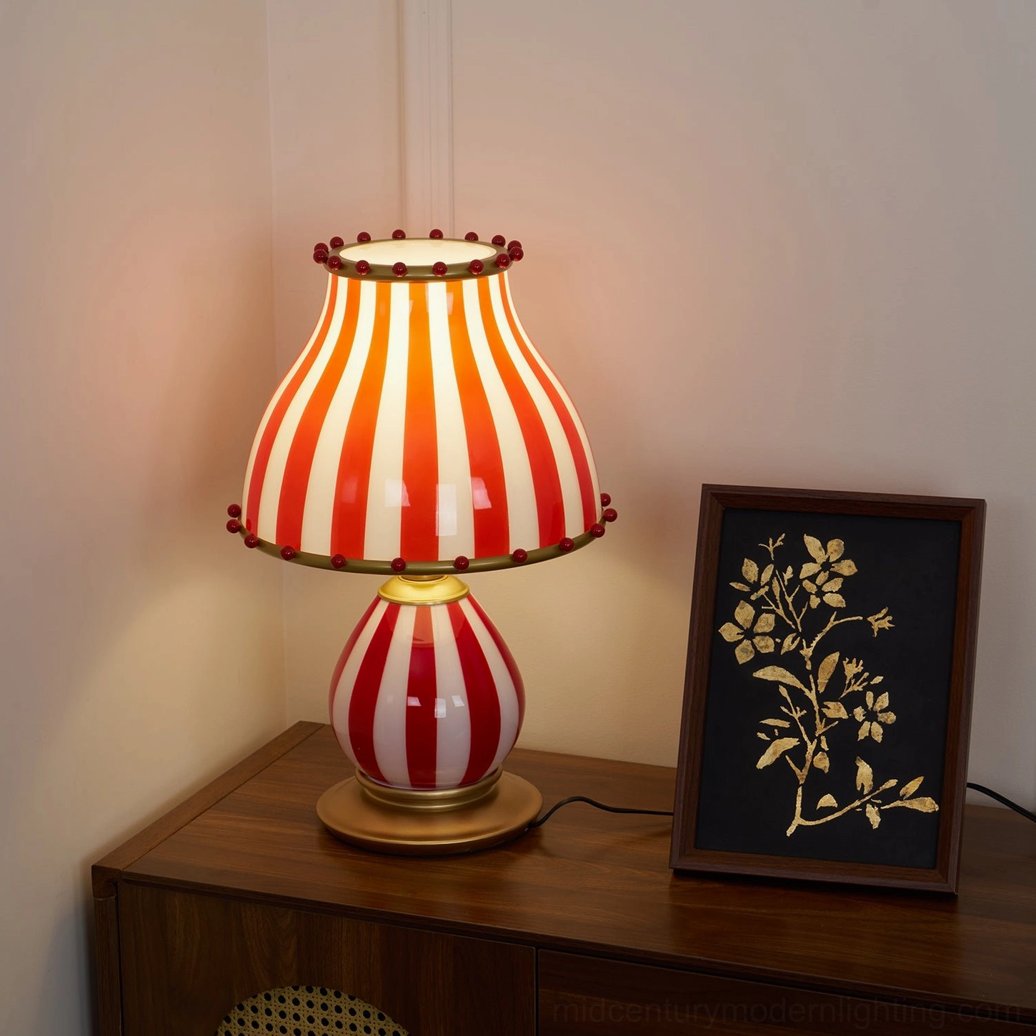 Red and white striped carnival lamp cord and switch detail with plug compatibility