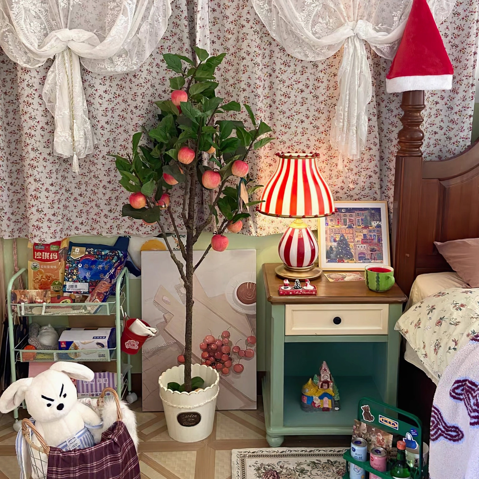 Vintage circus striped table lamp positioned for task lighting at home office desk