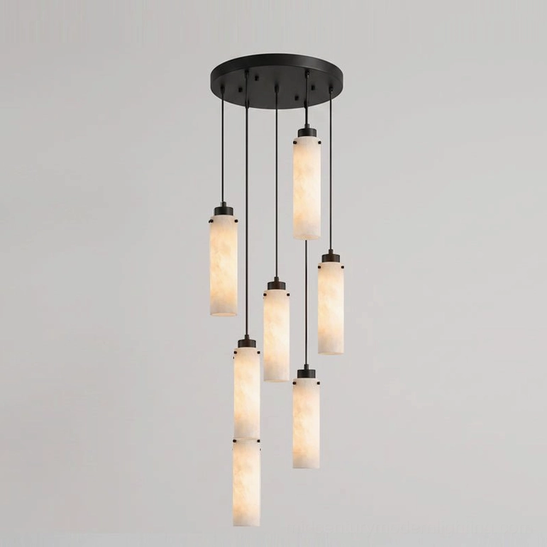 Cirio 7-head alabaster cascade chandelier large mid-century modern multi-pendant lighting