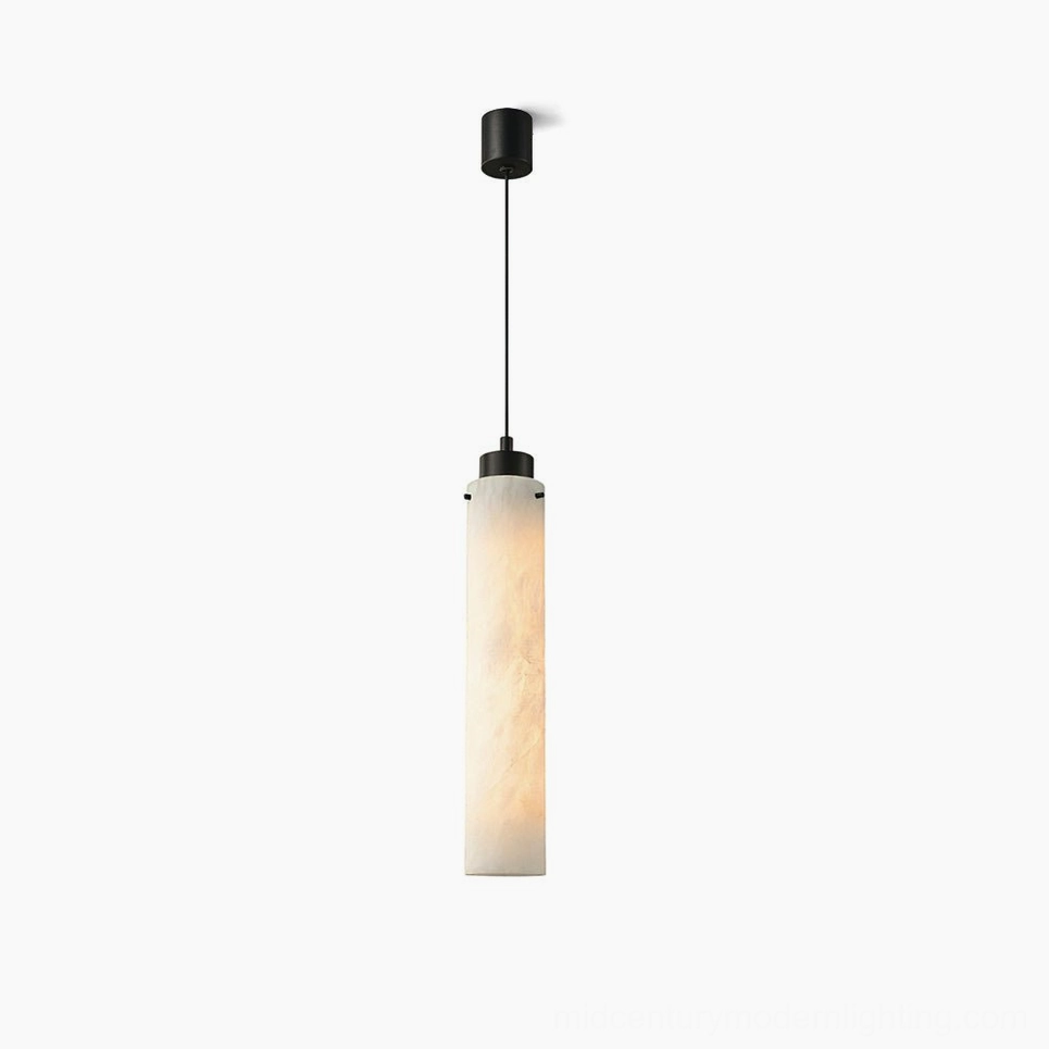 Cirio alabaster pendant lamp cylindrical shape front view studio shot minimalist lighting
