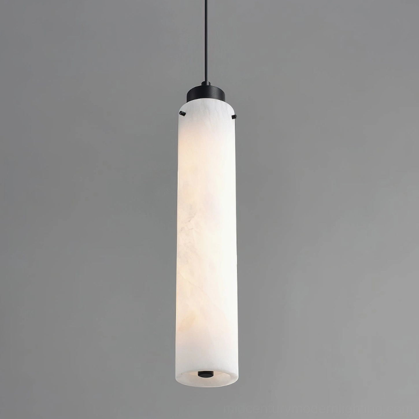 Cirio alabaster pendant lamp side profile slender vertical cylinder natural stone shade