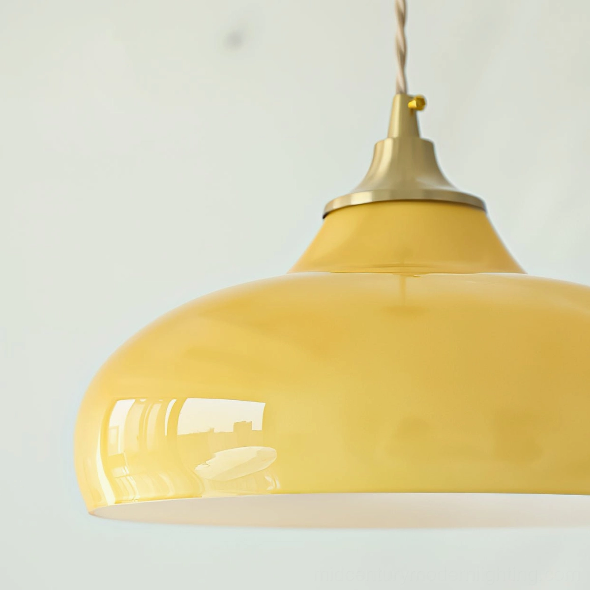 Citrine yellow dome pendant lamp mid-century modern style lighting fixture full product view