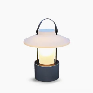 Claro cordless outdoor table lamp with frosted acrylic shade and aluminum base, front studio view