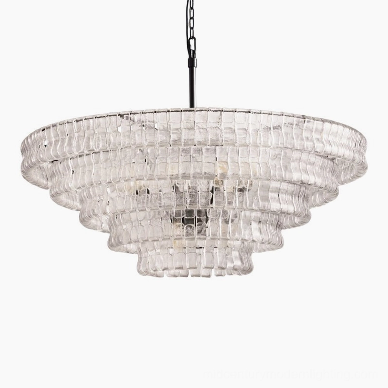 Clear tiered round chandelier with black metal frame, 47.2 inch diameter modern statement lighting fixture