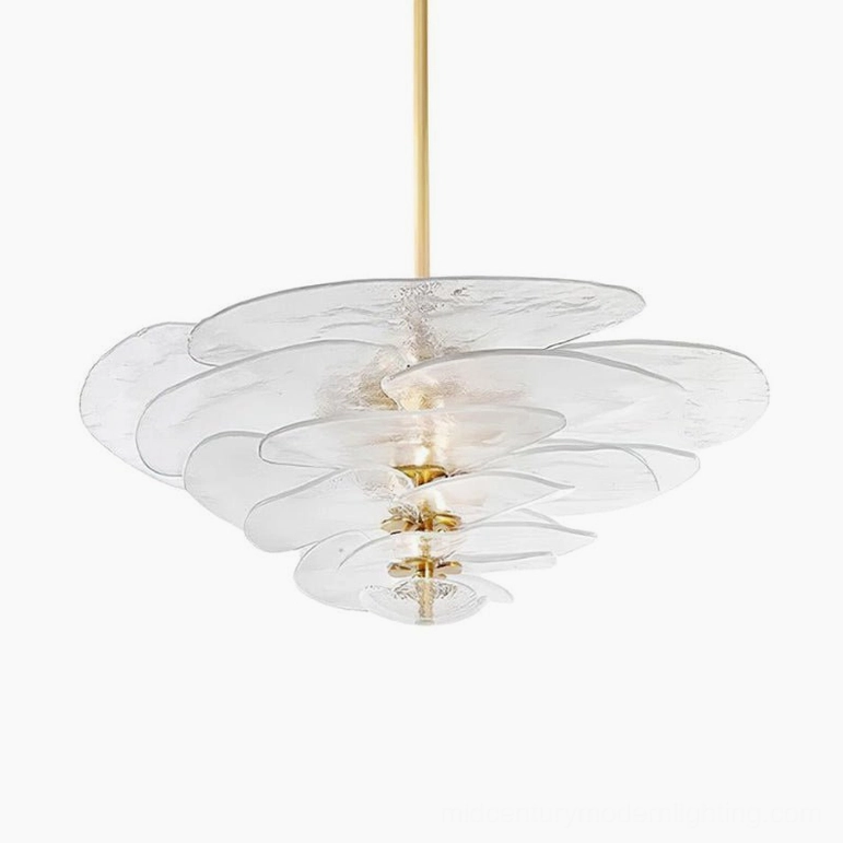 Clear Murano lotus leaf chandelier large statement fixture with hand-blown glass transparency