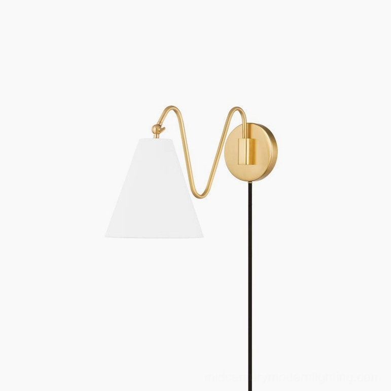 Cleome swing arm wall lamp brass and white finish studio lighting product showcase