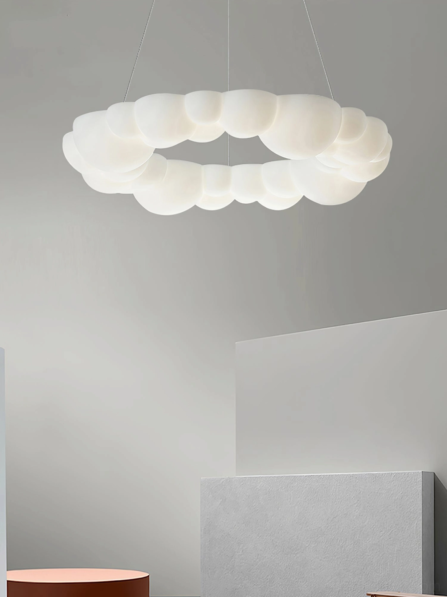 Cloud Bubble Halo Ring Chandelier bottom view showing integrated LED halo ring