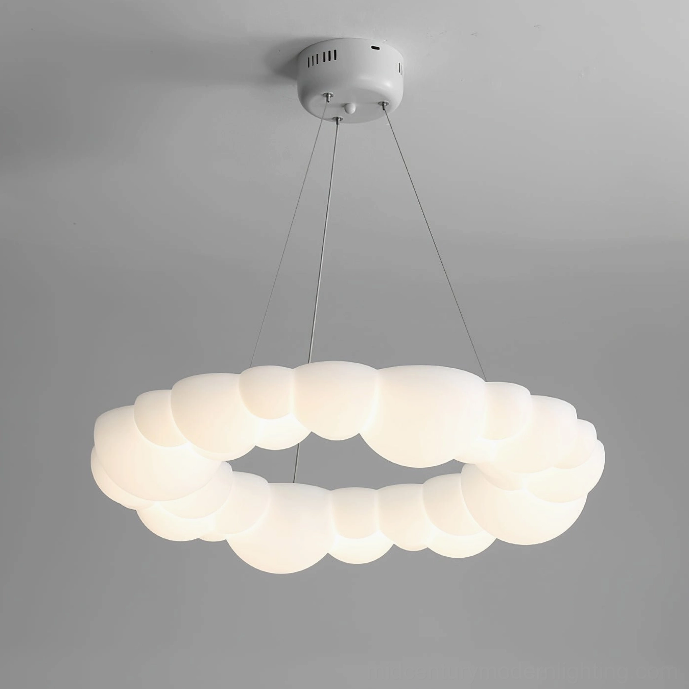 Modern Cloud Bubble Halo Ring Chandelier ceiling installation perspective view