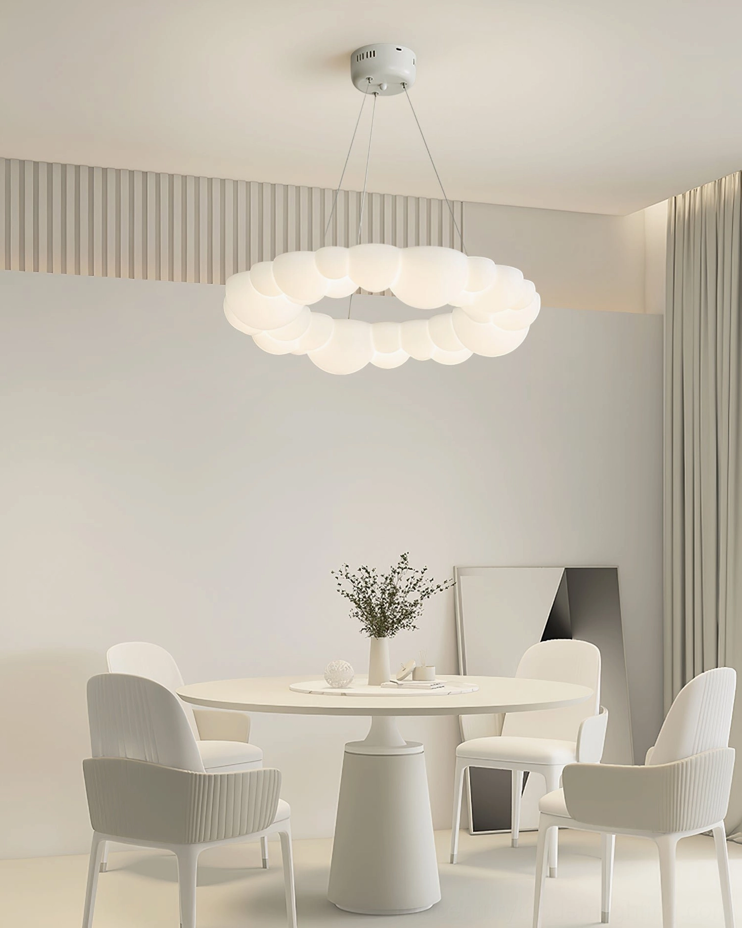 Lit Cloud Bubble modern pendant light in contemporary neutral living space