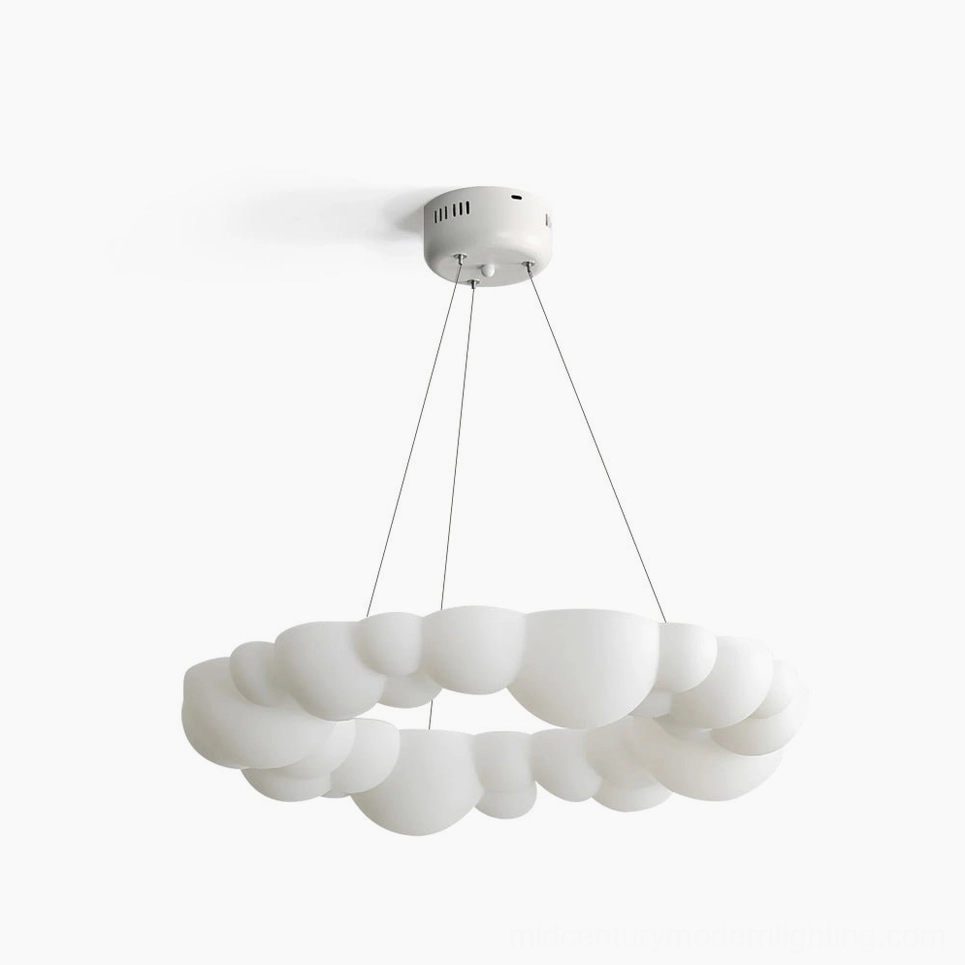 Cloud Bubble Halo Ring Chandelier front view with integrated LED halo ring design on white background