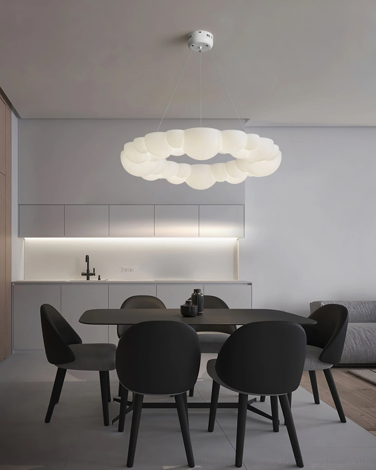 Cloud Bubble modern pendant light showing marshmallow shade and halo ring design detail