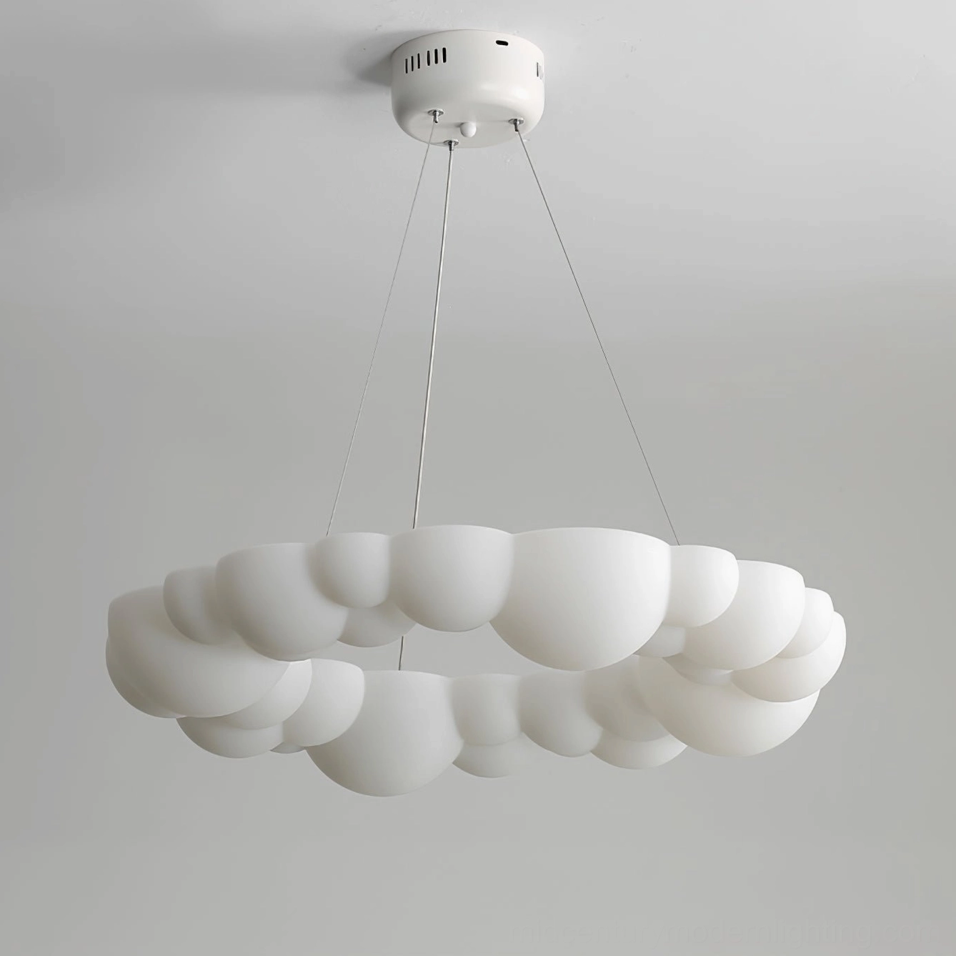 Cloud Bubble pendant light with ceiling mount and suspension wire showing halo ring design