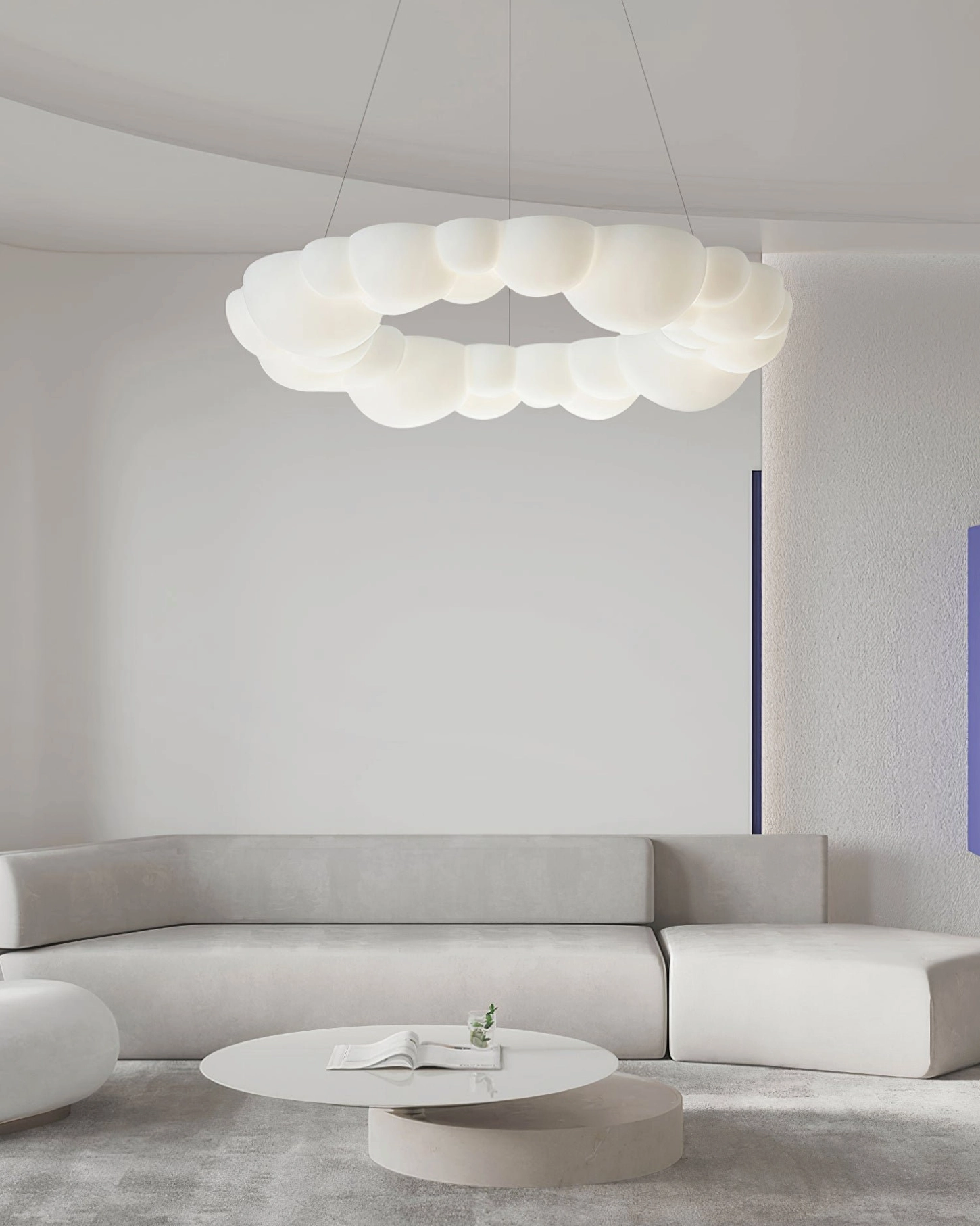 Cloud Bubble pendant light in minimalist modern living room with neutral decor