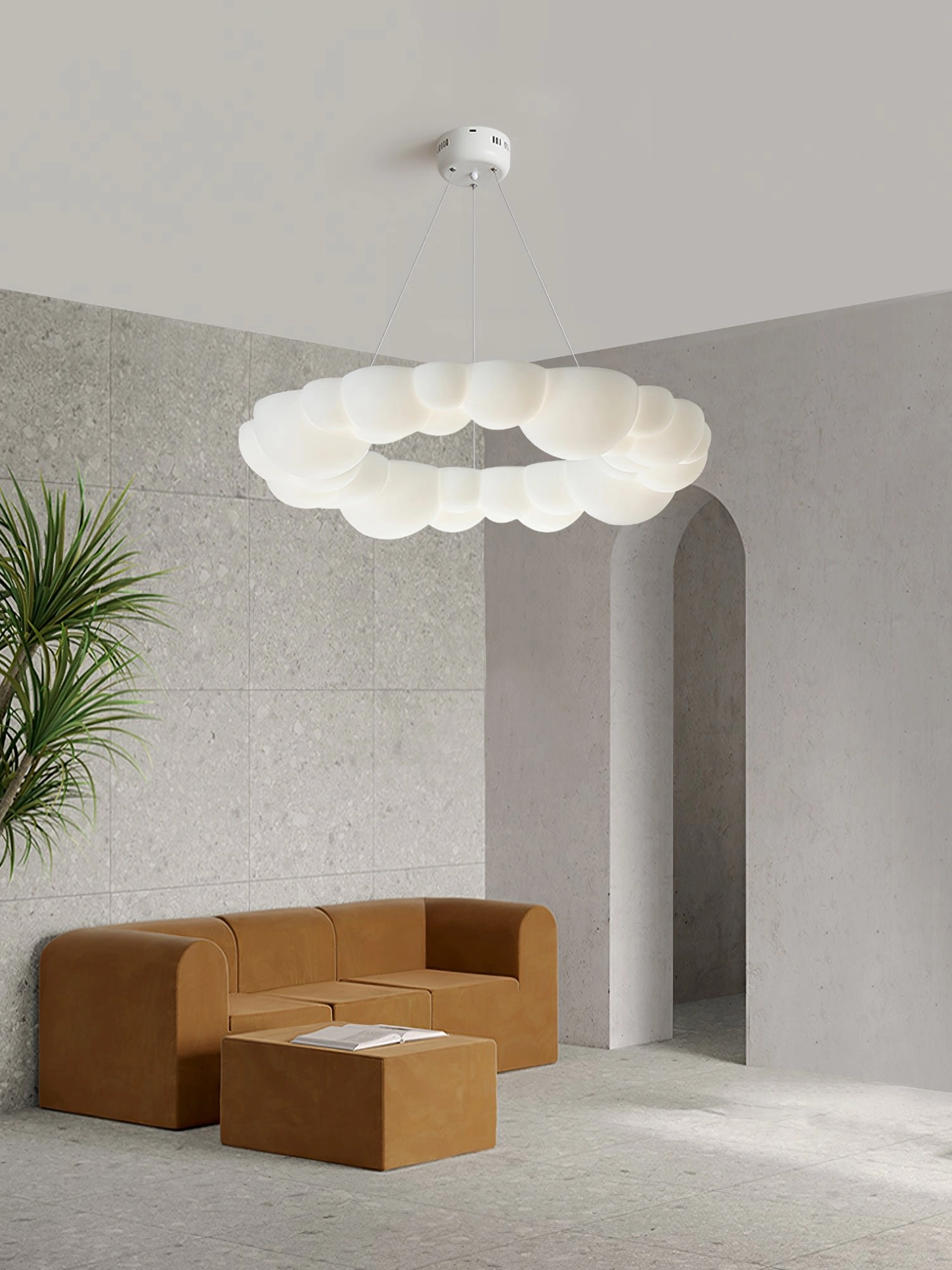 Cloud Bubble Halo Ring Chandelier in scandinavian minimalist interior design setting