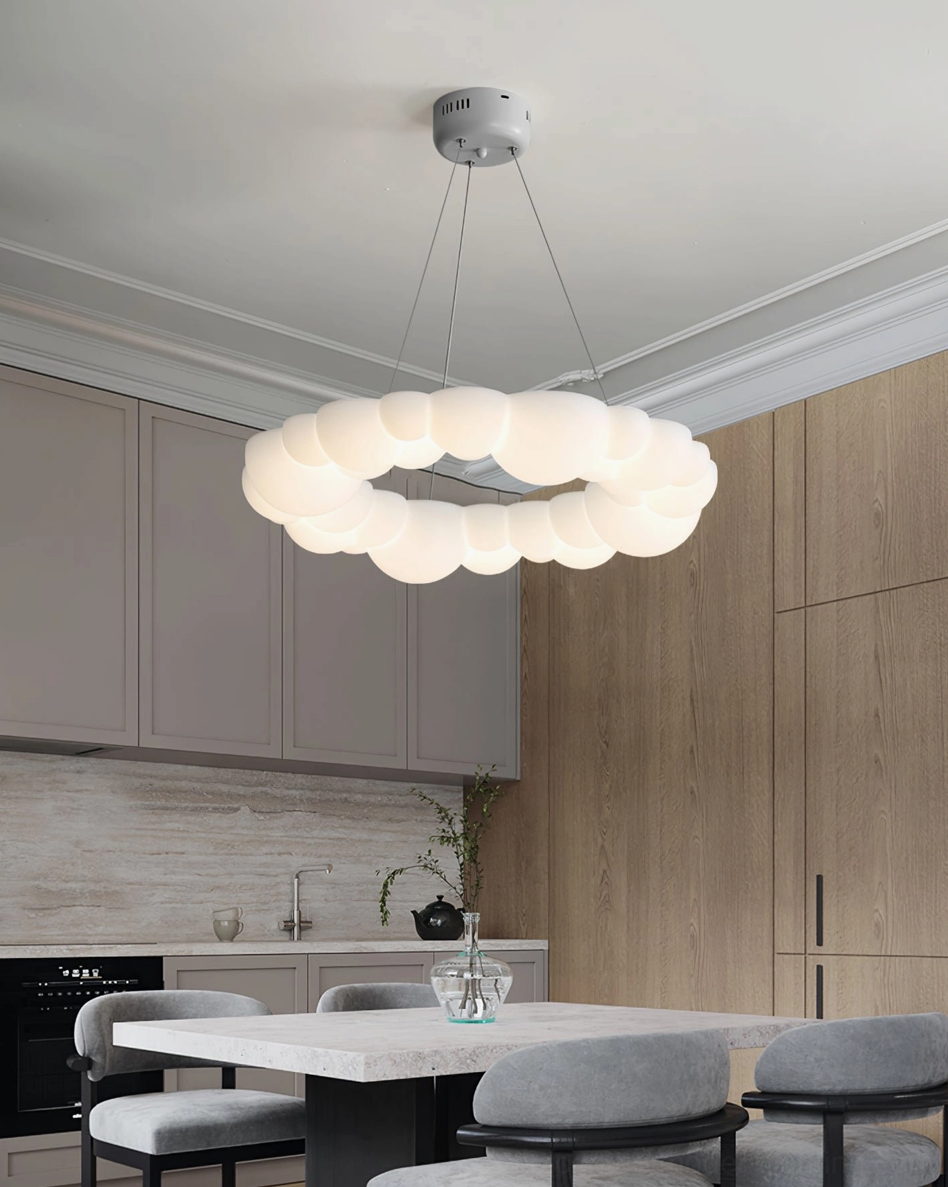 Cloud Bubble pendant light showing white matte finish and soft diffused lighting