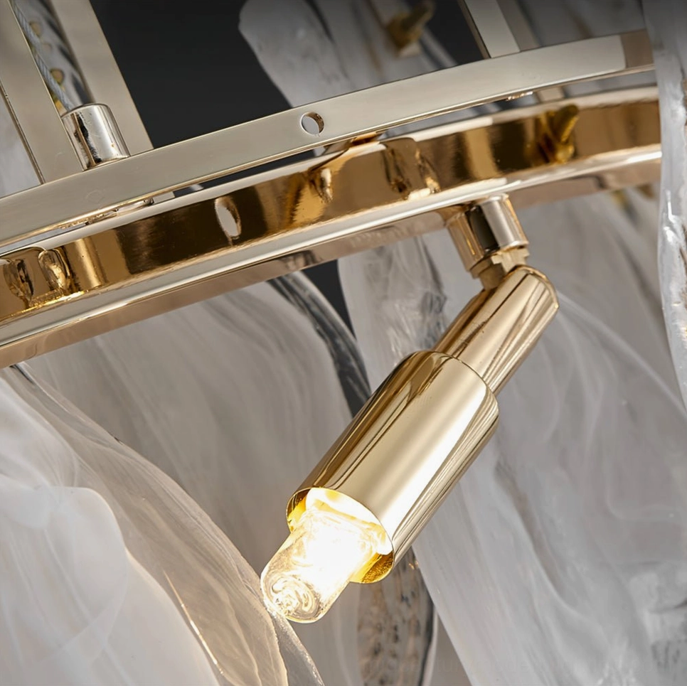 Frosted petal glass chandelier architectural ceiling installation detail