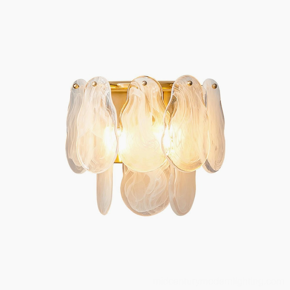 Cloud glass wall lamp frosted petal shades with brass gold finish, 11.8 inches width by 7.5 inches height