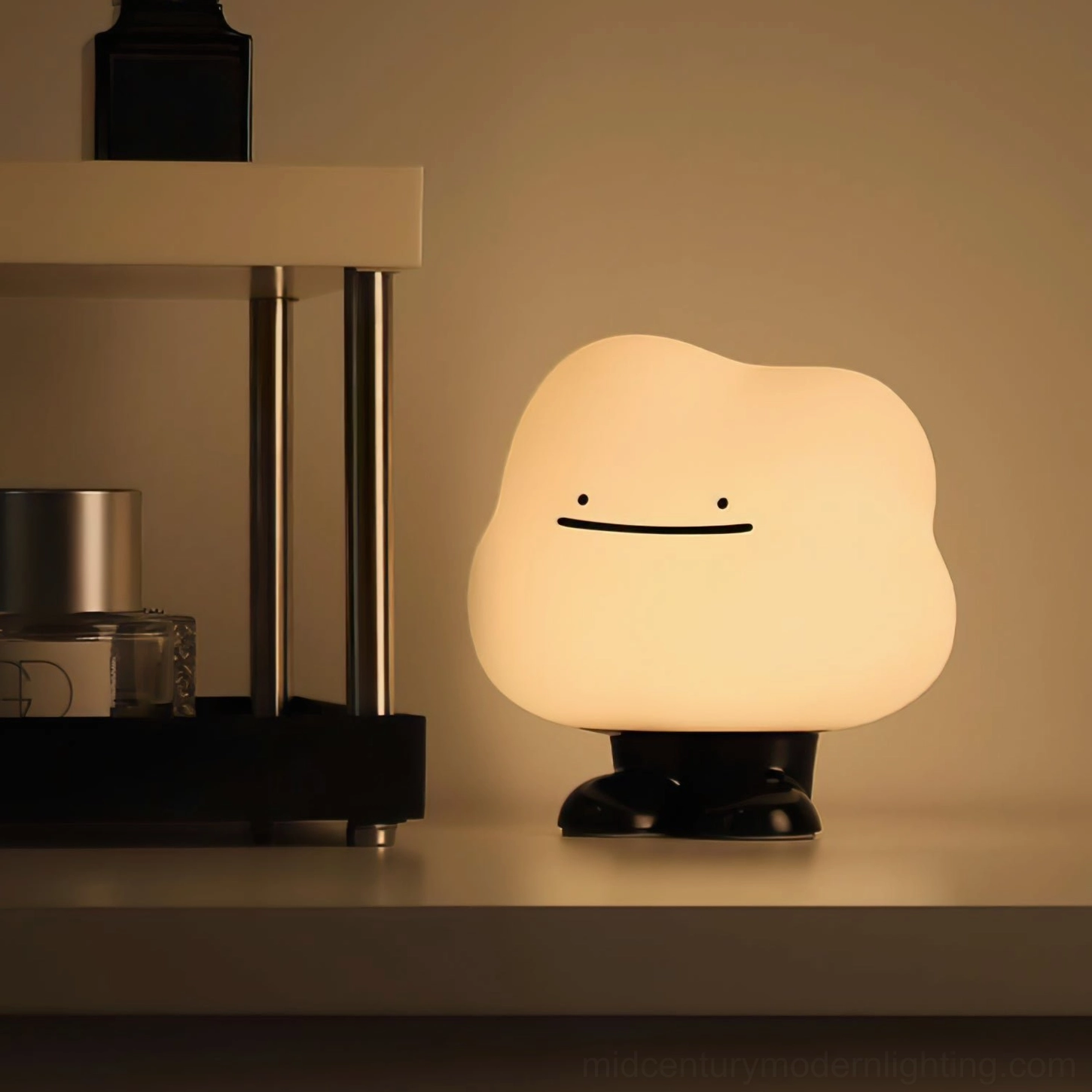 Unlit Cloud Night table lamp displayed on modern minimalist shelf with contemporary home decor styling
