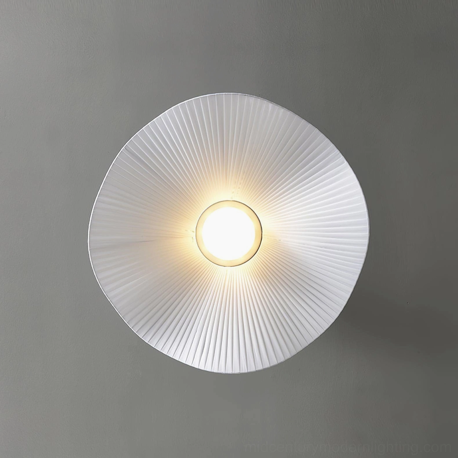 Cloud pendant lamp studio product shot showing fabric pleating texture and white finish