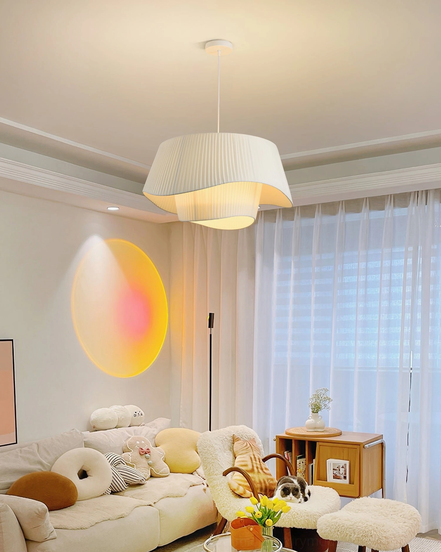 Coco pleated pendant lamp with vintage Edison bulb creating warm ambiance and nostalgic mood