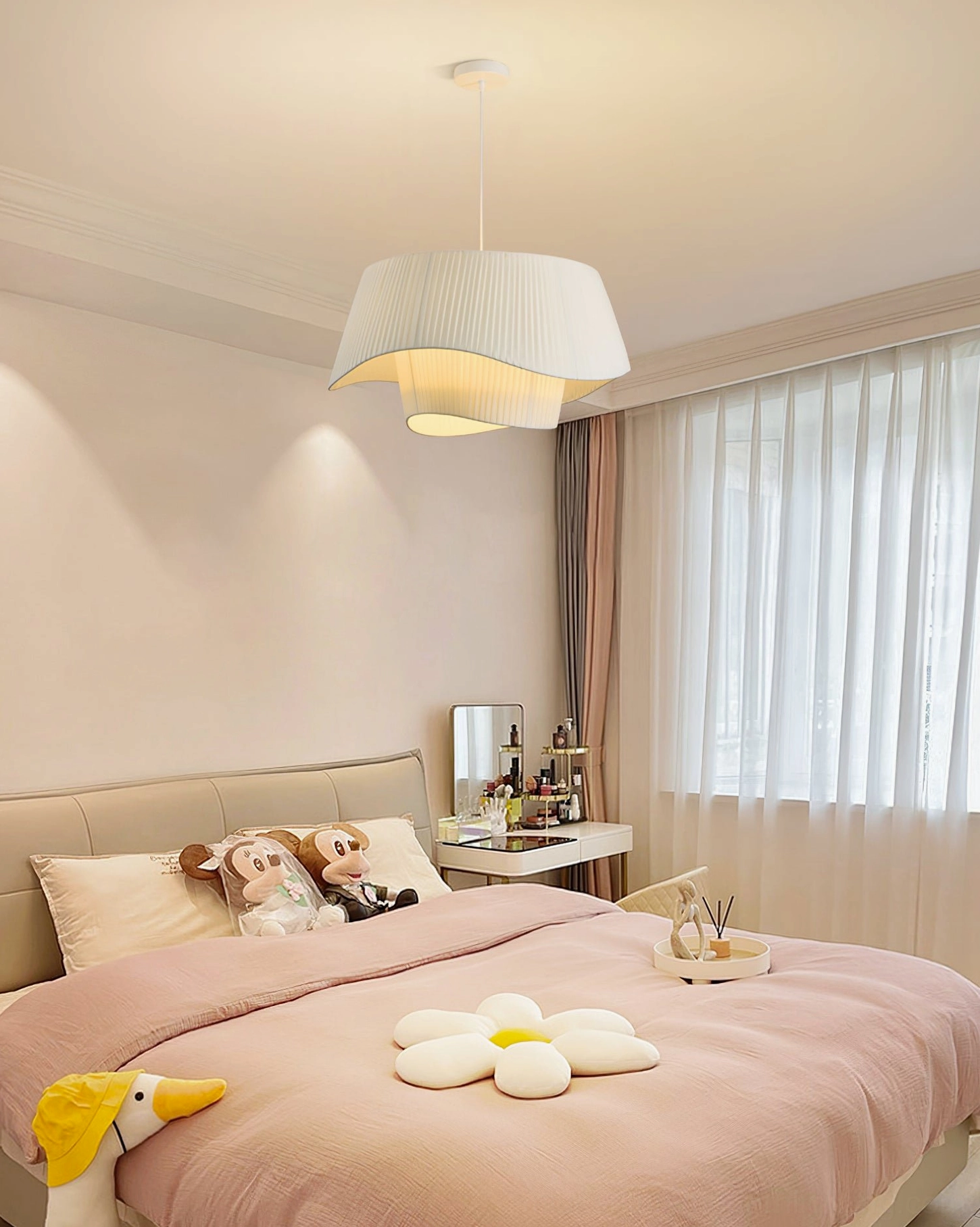 Coco pleated pendant lamp in entryway foyer creating sophisticated first impression statement