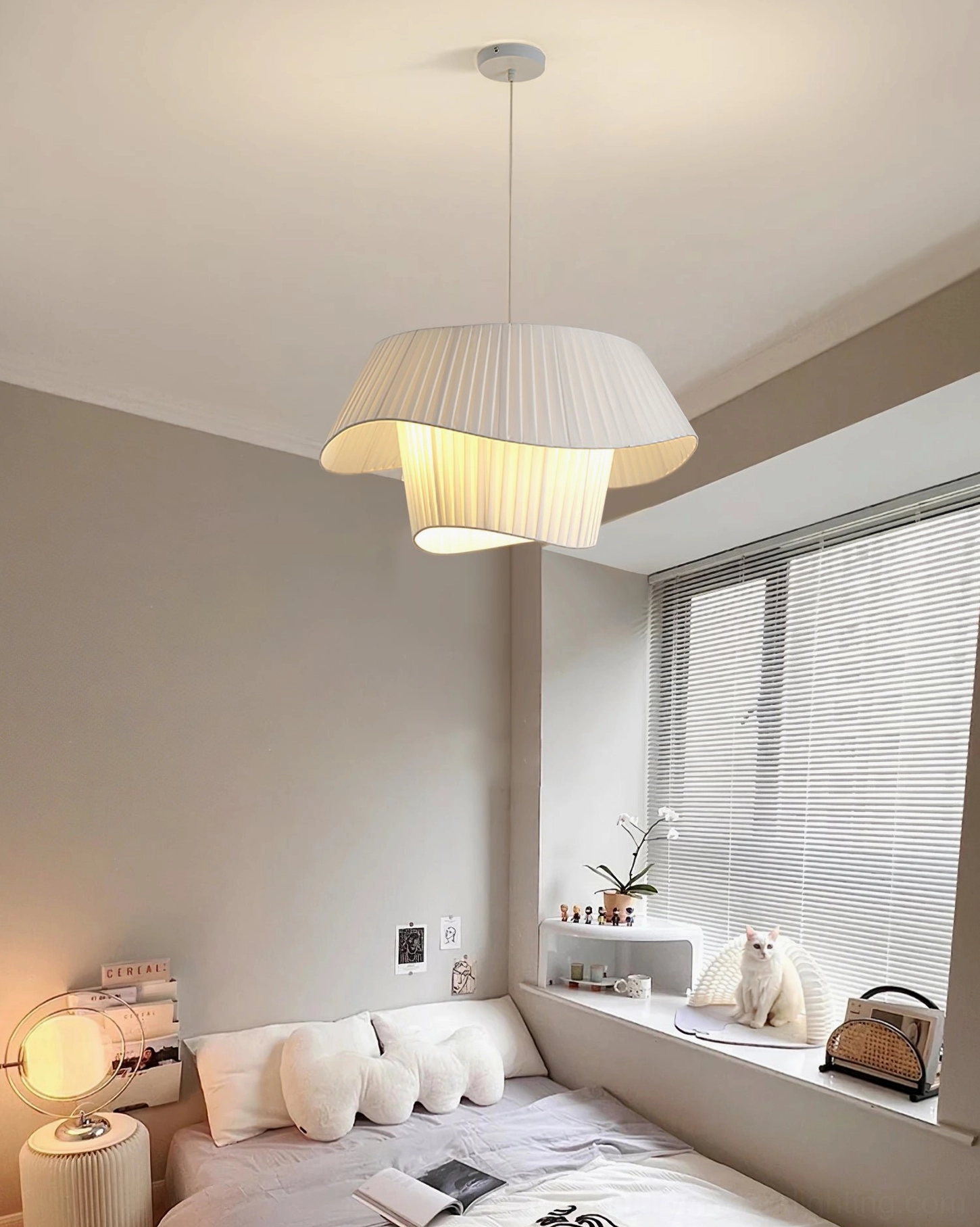 Coco pleated pendant lamp in minimalist modern interior with neutral palette and clean lines