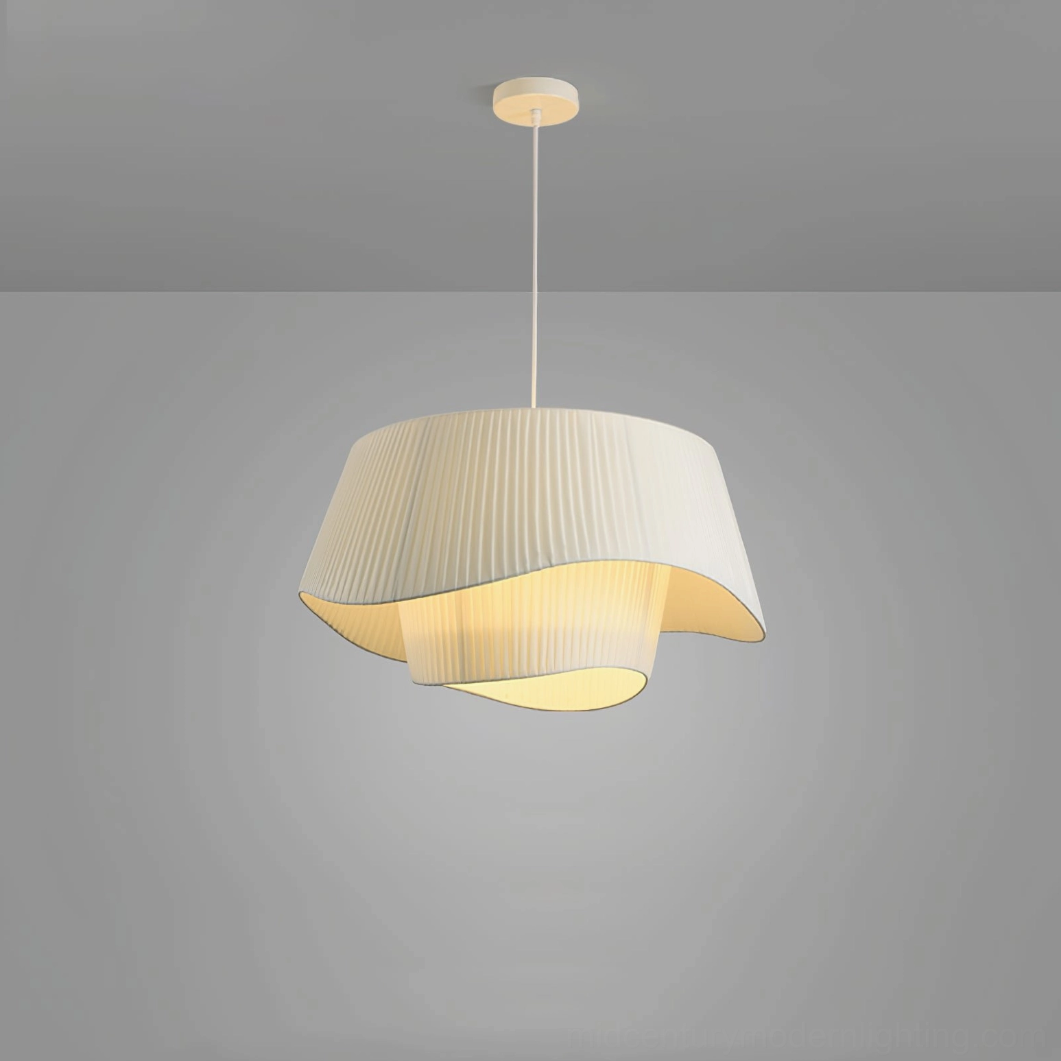 Coco pleated pendant lamp 50cm diameter 32cm height in off-white finish with metal mounting
