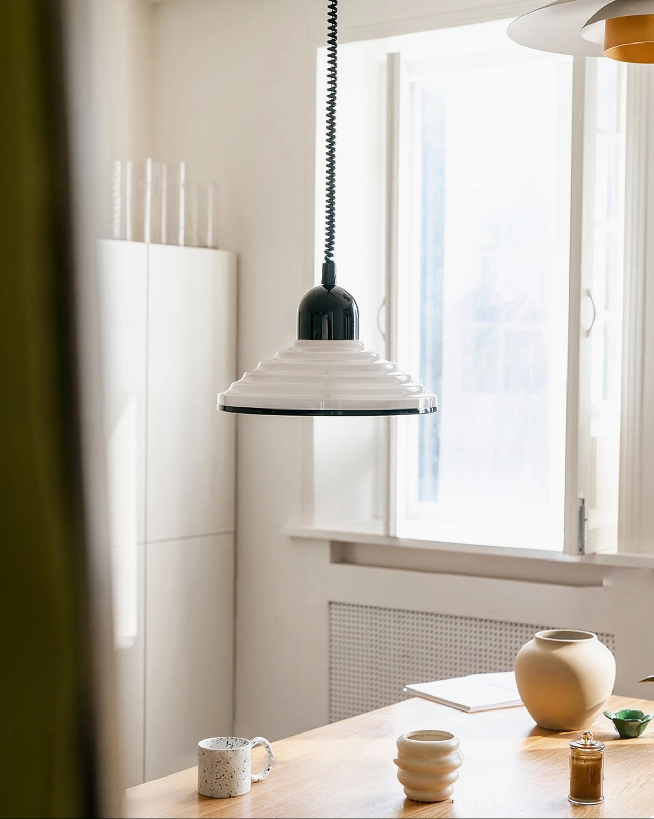 Ridged glass pendant lamp architectural detail geometric modern design element