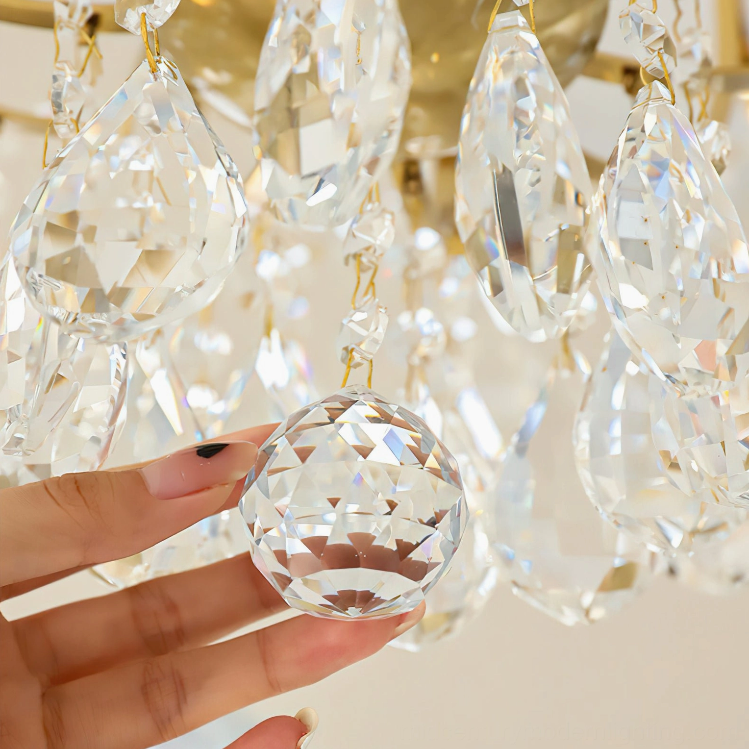 Colette Chandelier with warm Edison bulbs illuminated, creating romantic ambient lighting atmosphere