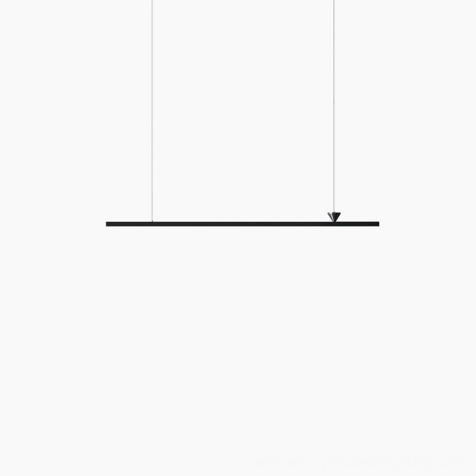 Coln linear black pendant light - full product showcase for warm light variant
