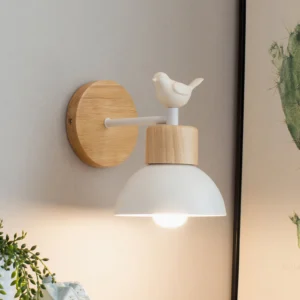 Colorato wood wall lamp mounted on residential wall with warm ambient lighting and natural wood diffuser detail