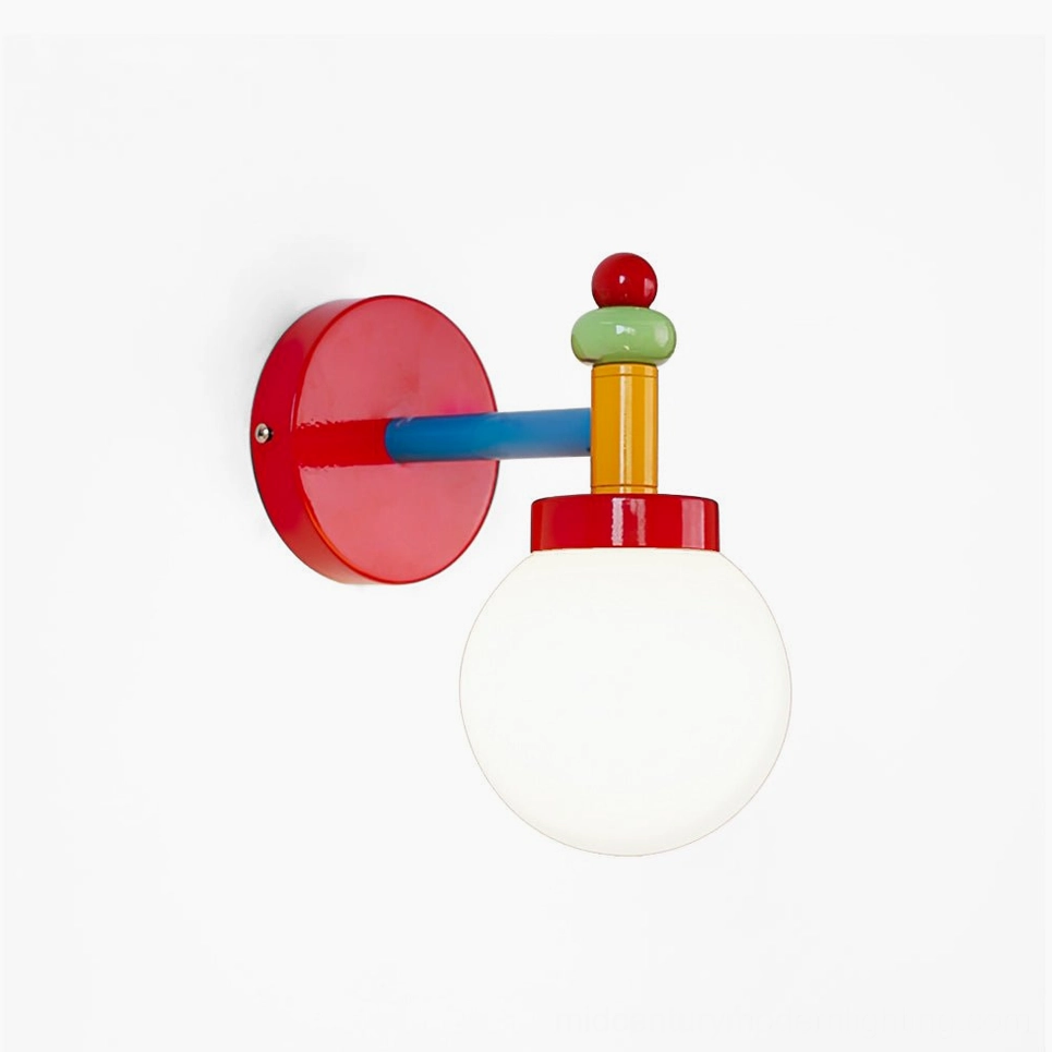 Colorful mid-century modern wall sconce full product view in red, green, yellow, blue and white finishes