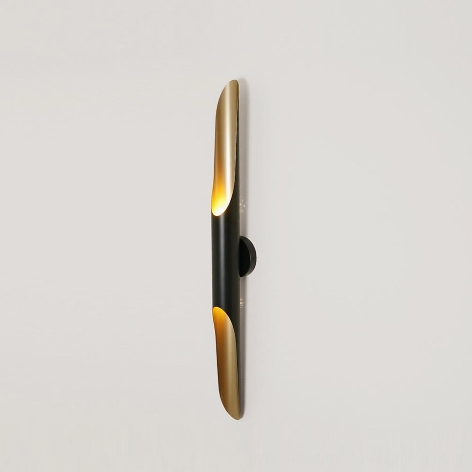 Coltrane minimalist wall sconce three-quarter angle view showing matte black finish and bronze interior
