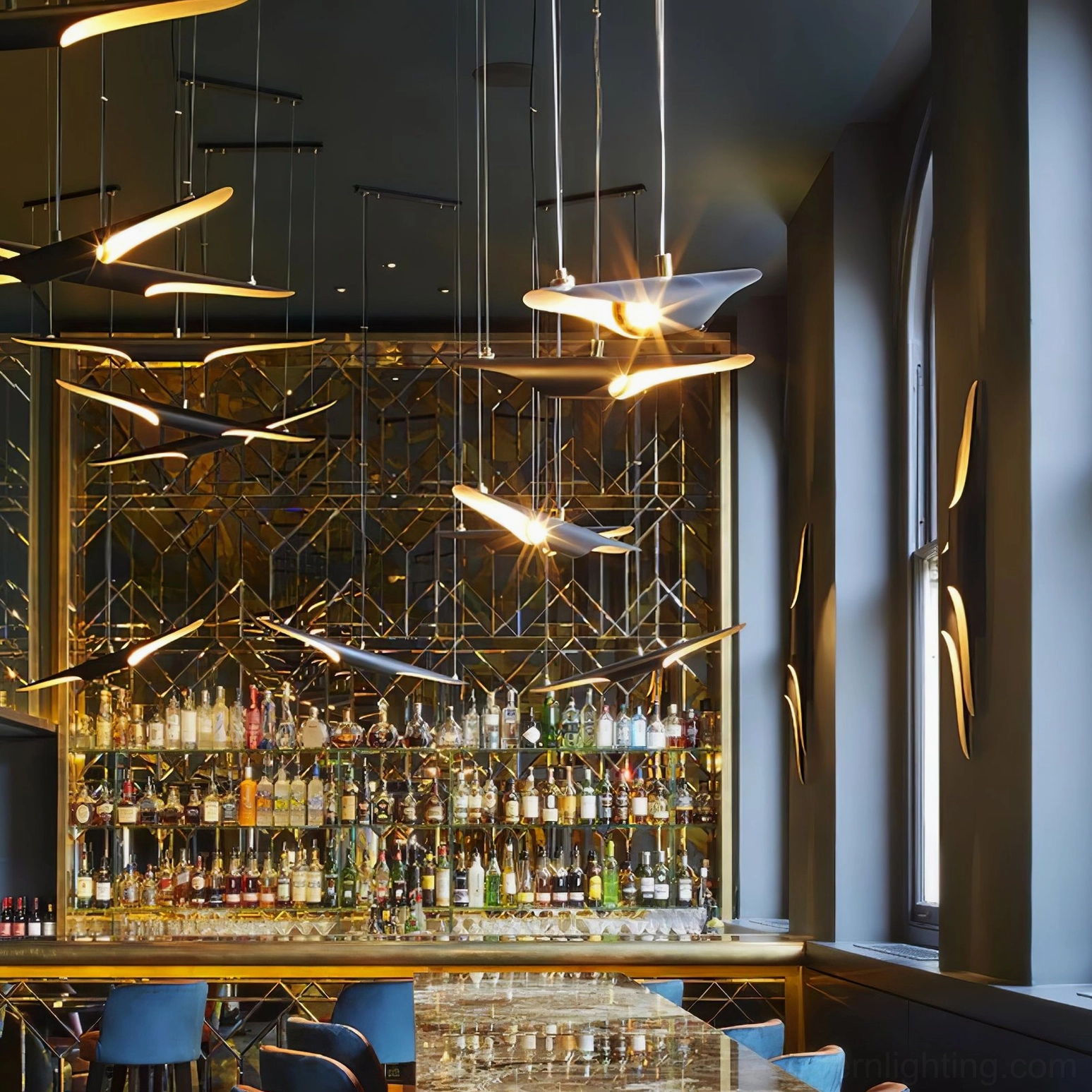 Full view of Coltrane suspension pendant light in contemporary home interior application